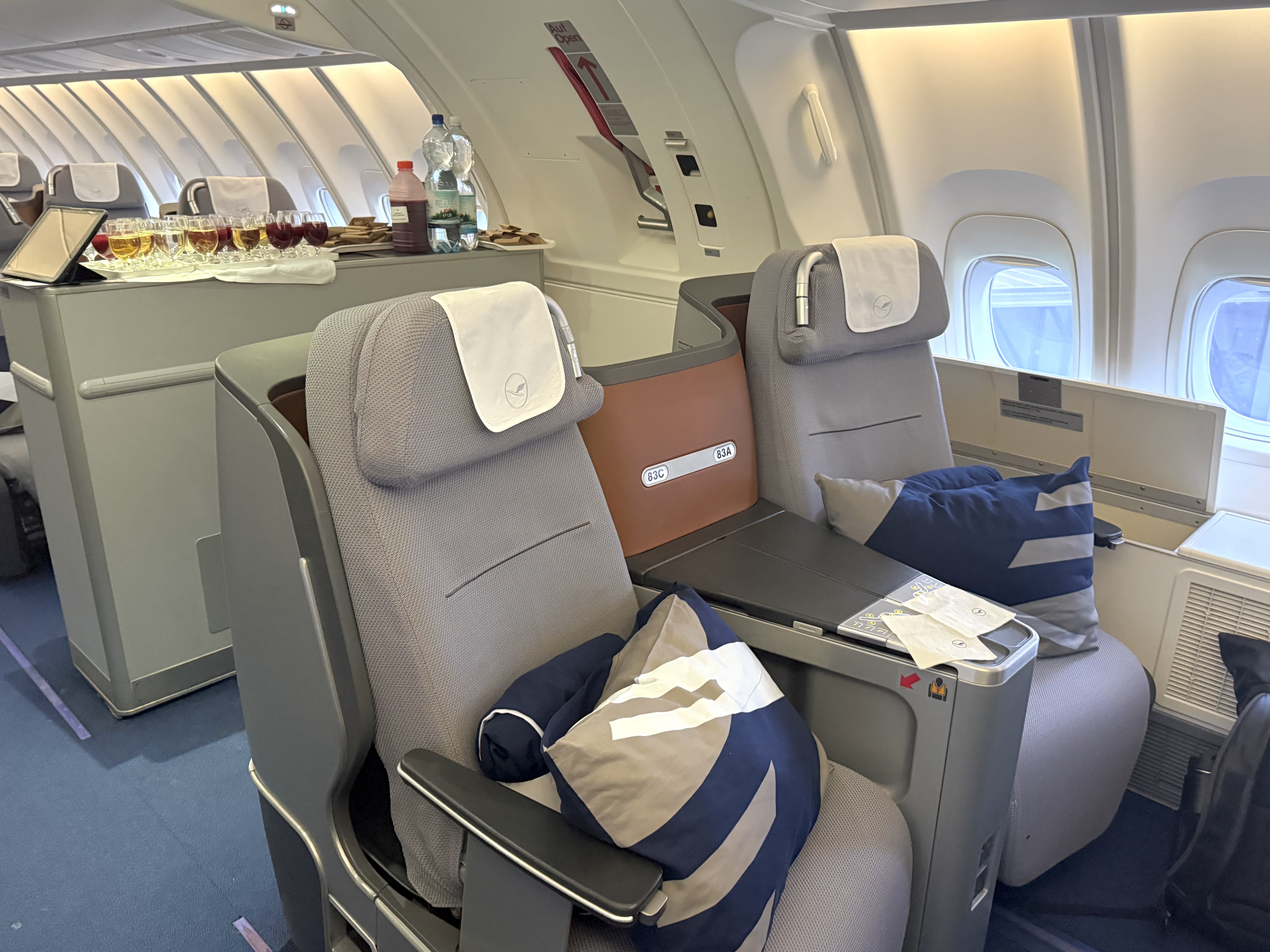 Business Class on the Upper Deck of a Lufthansa Boeing 747