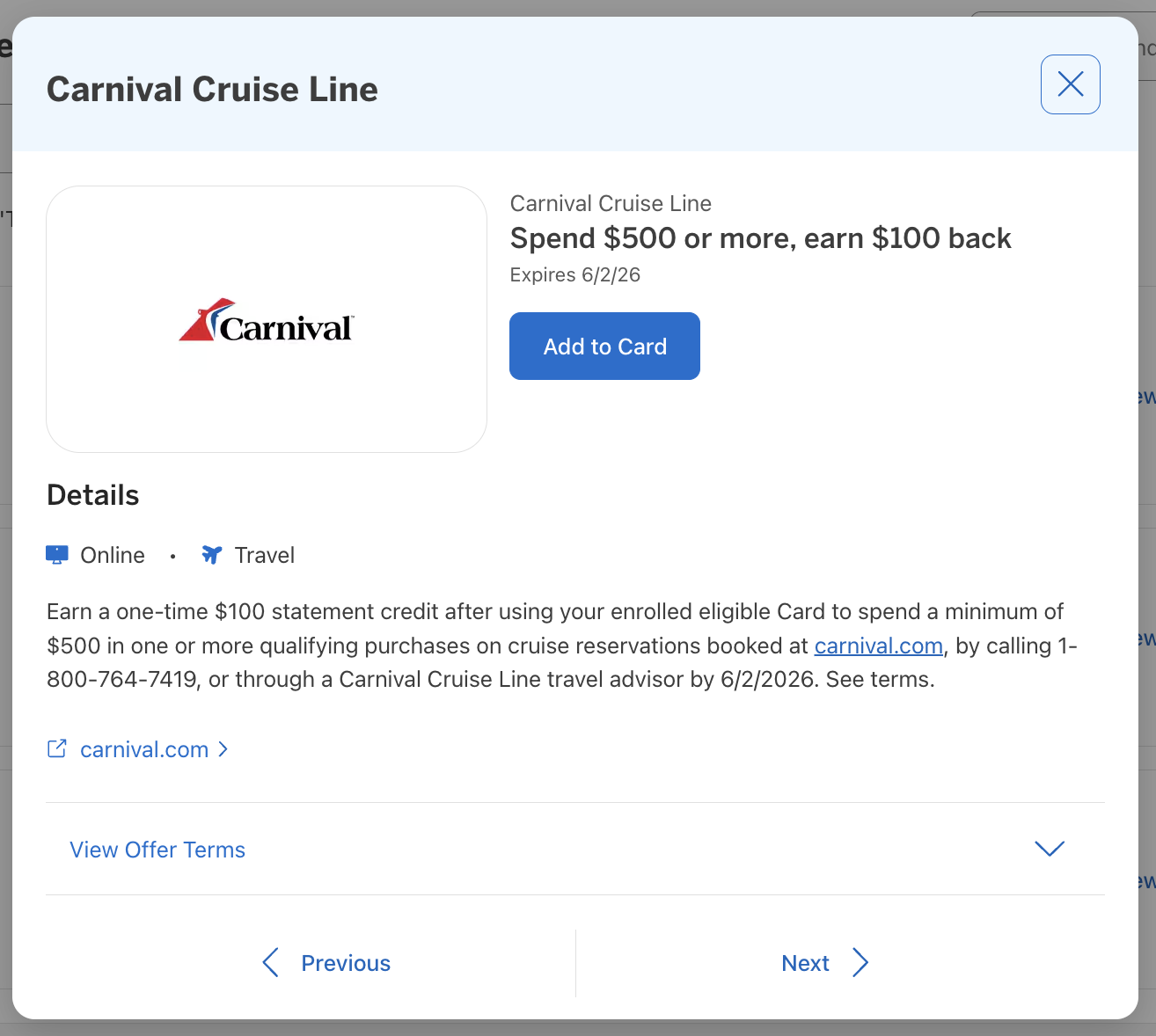 Carnival Amex Offer