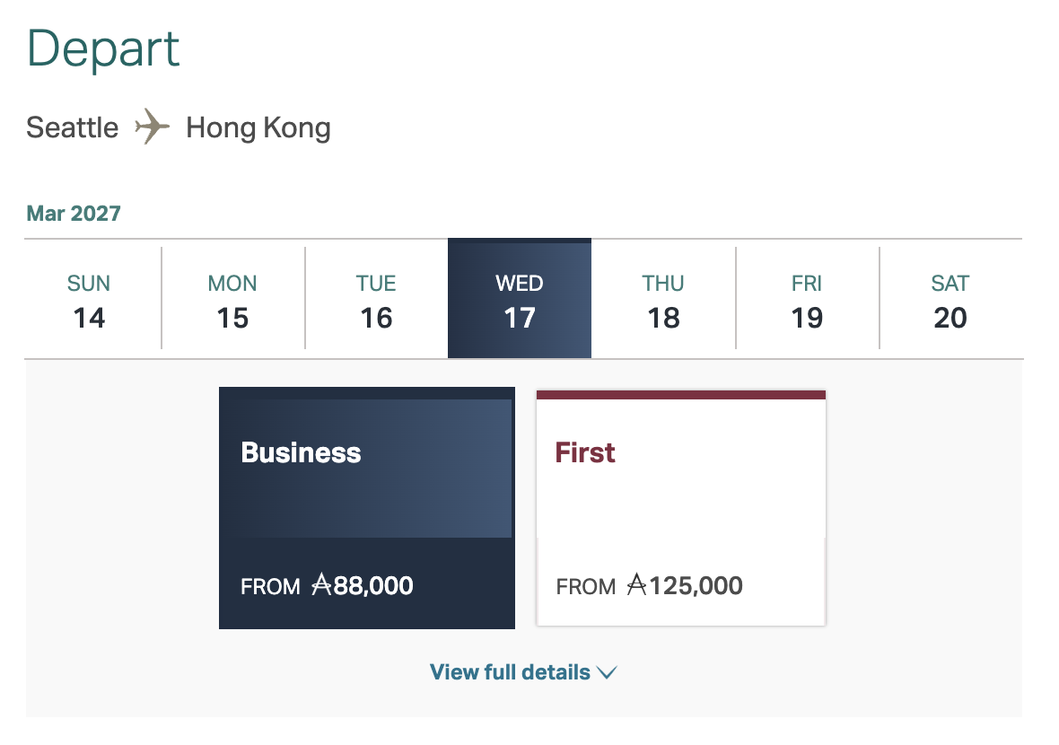 Cathay Pacific J LAX SEA 88k award