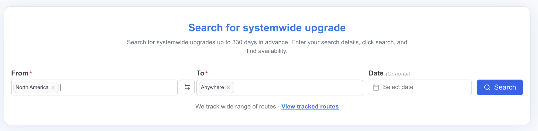 ExpertFlyer SWU Initial Search Screen ExpertFlyer SWU Initial Search Screen