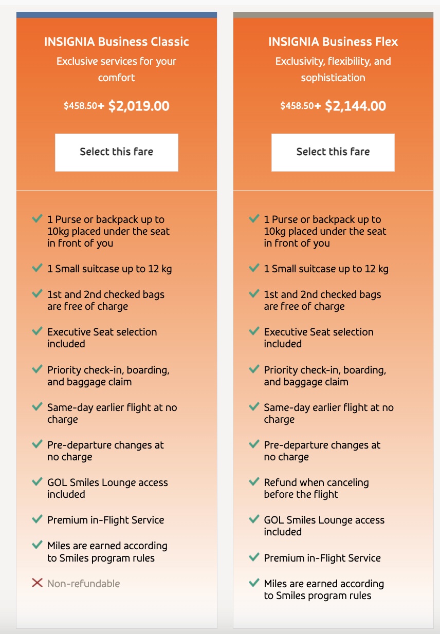 GOL business class prices GOL business class prices