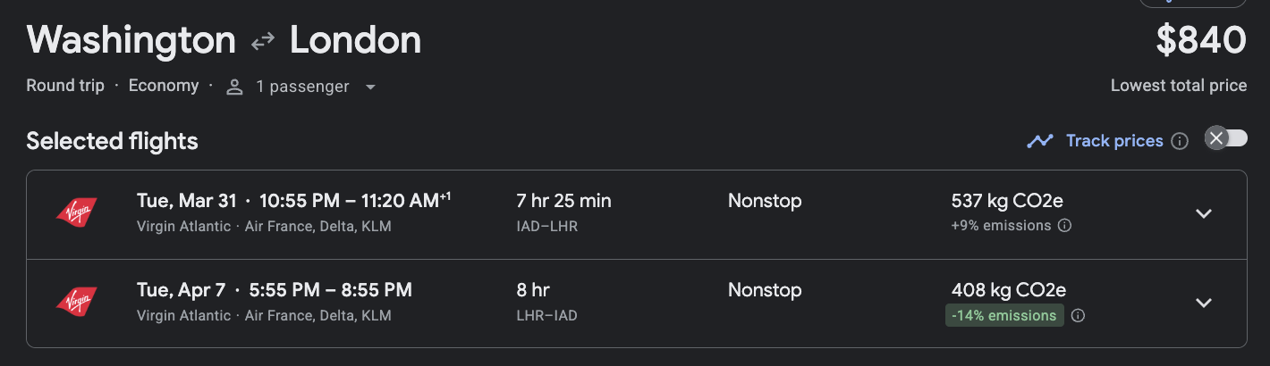 IAD LHR Google Flights