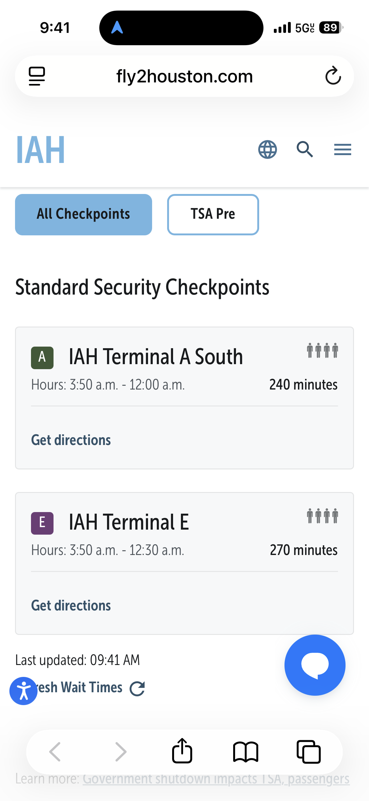 IAH wait times 032426