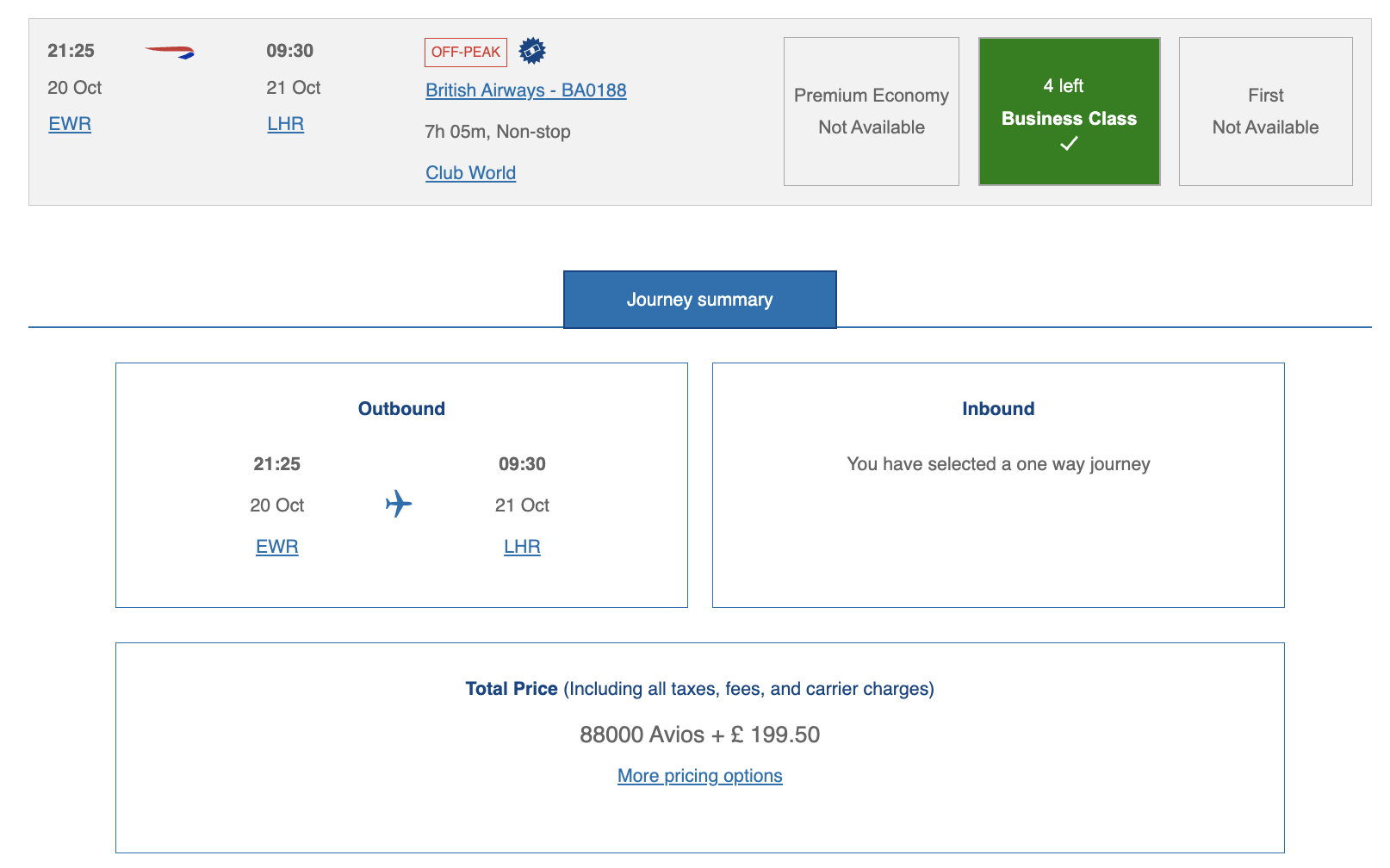 Newark to London for 88k Avios in BA business class Newark to London for 88k Avios in BA business class