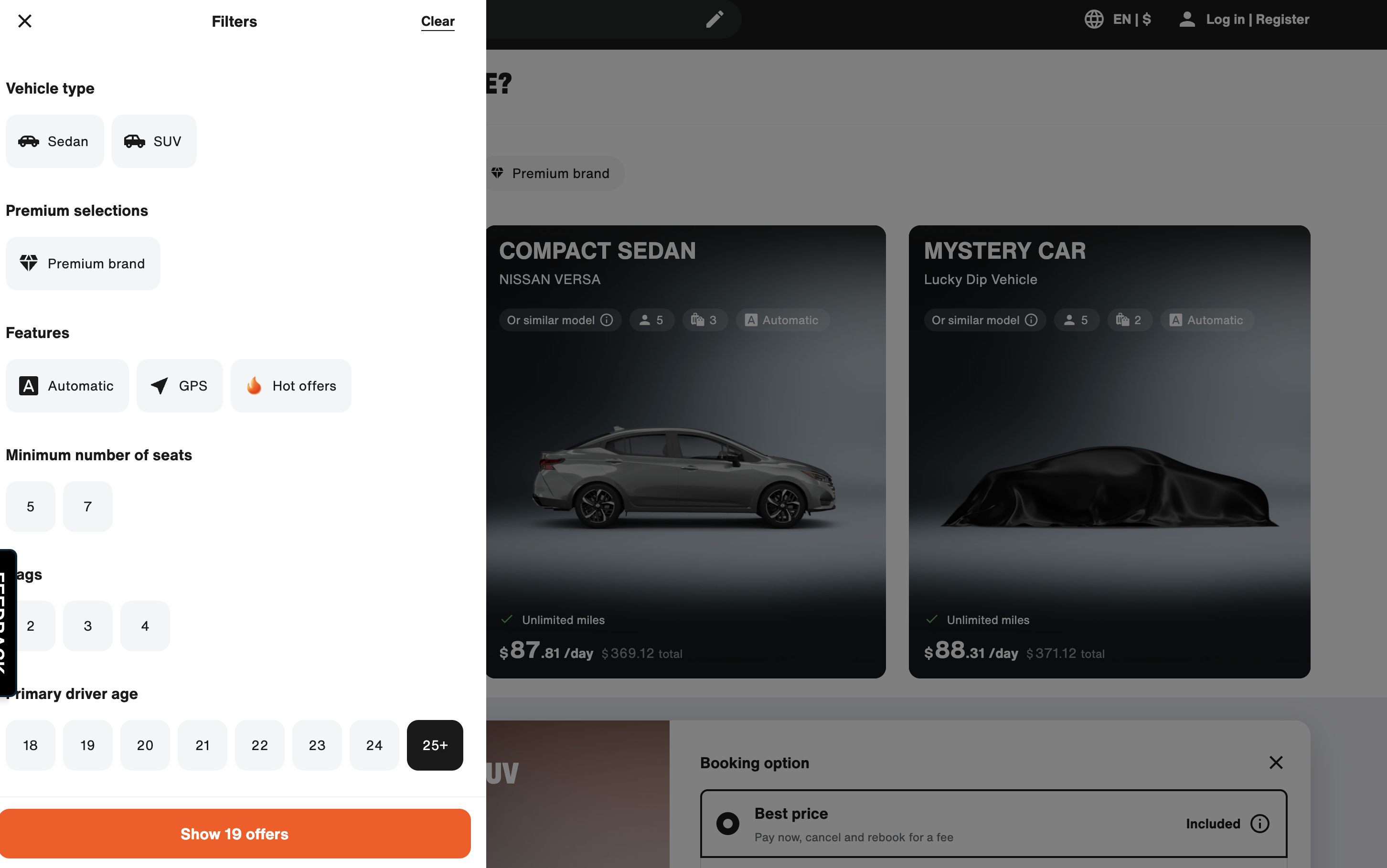 SIXT Booking Filters