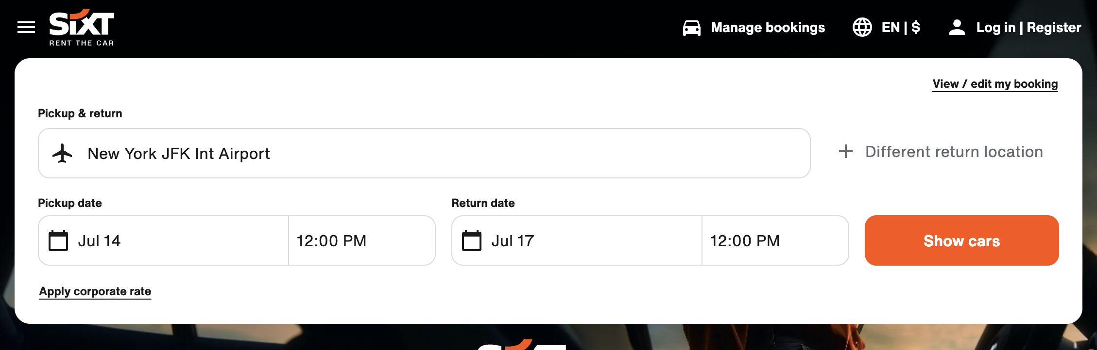 SIXT Booking Page