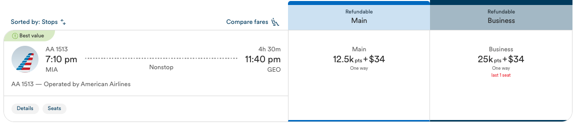 Screenshot 2026 03 30 at 4.53.04 PM MIA to GEO on AA with Alaska points