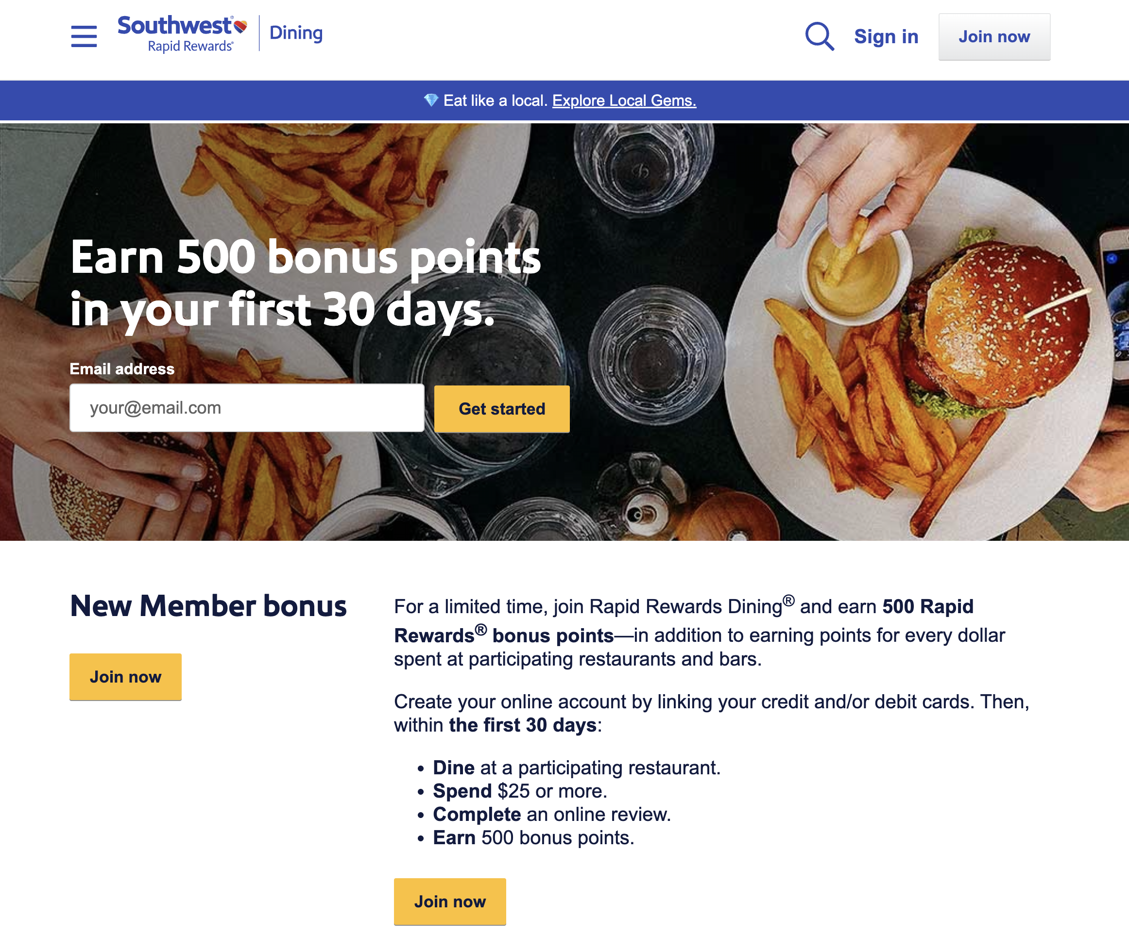 Southwest Dining New Member Bonus