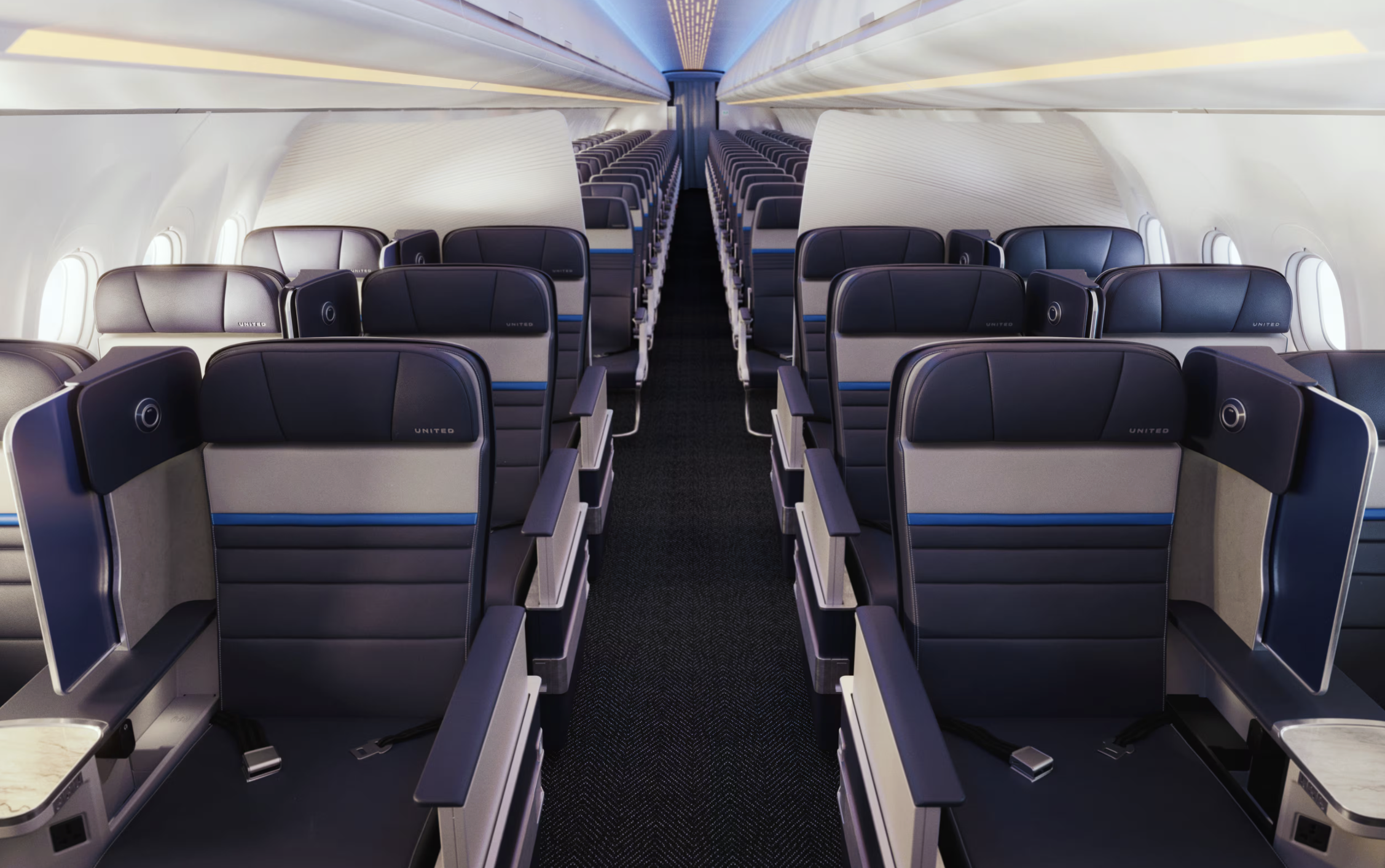 United Airbus A321XLR premium economy cabin United Airbus A321XLR premium economy cabin