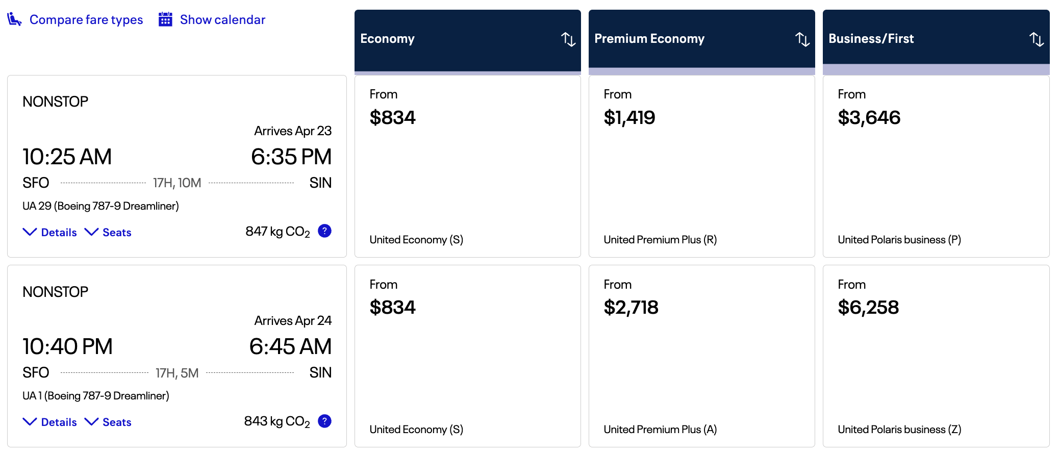 United SFO SIN price comparisons United SFO SIN price comparisons