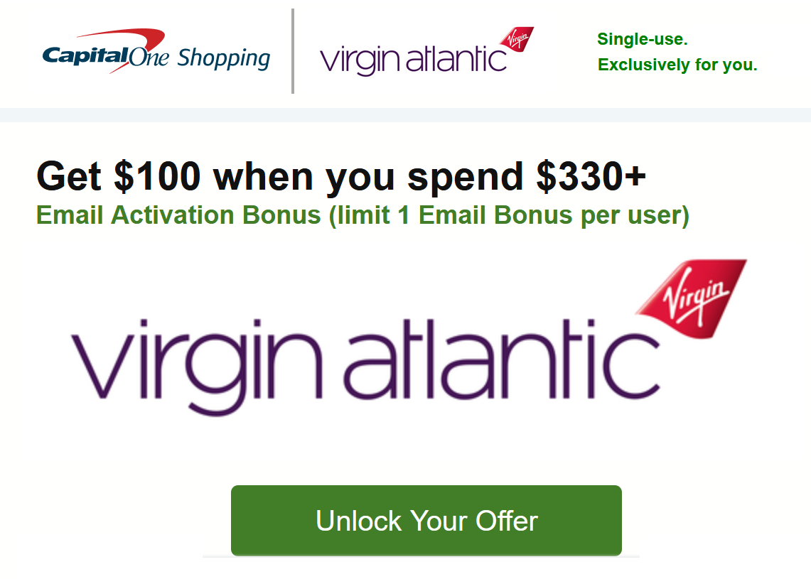 Virgin Atlantic Capital One Shopping Offer Virgin Atlantic Capital One Shopping Offer
