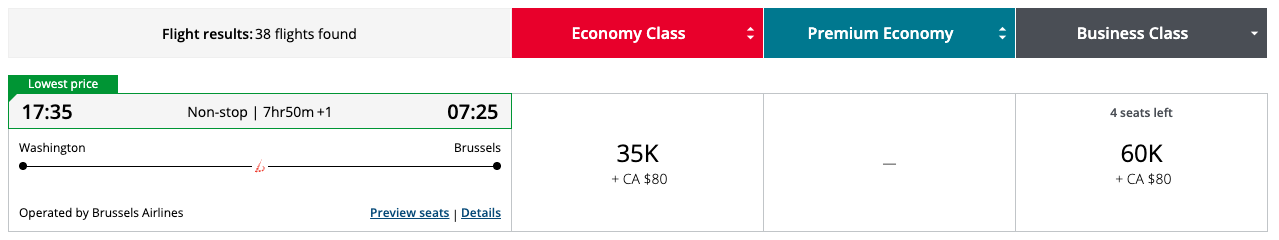 Aeroplan 60k business IAD BRU Aeroplan 60k business IAD BRU