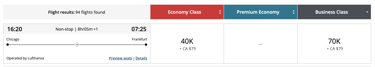 Aeroplan ORD FRA 70K business Aeroplan ORD FRA 70K business