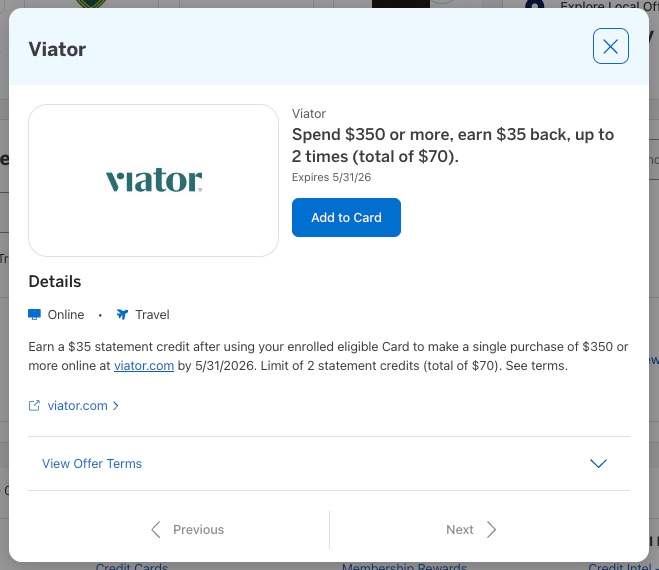 Amex Offer Viator