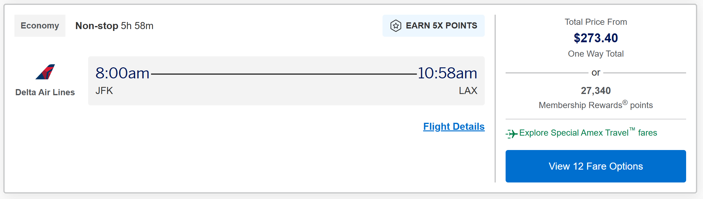 Amex Pay with Points JFK LAX