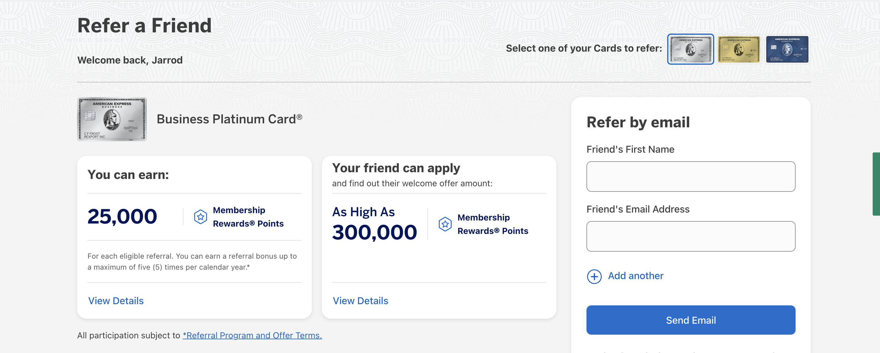 Amex referral page