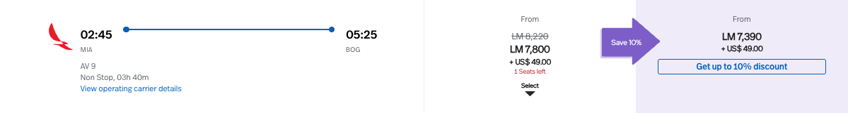 Avianca MIA to BOG lifemiles