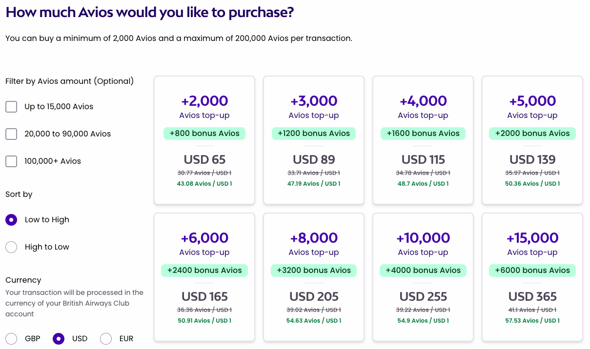 Buy British Airways Avios April 2026