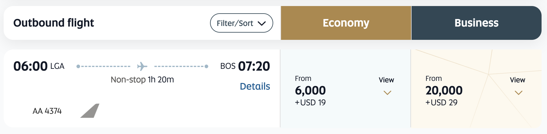 Etihad Guest award ticket from New York to Boston