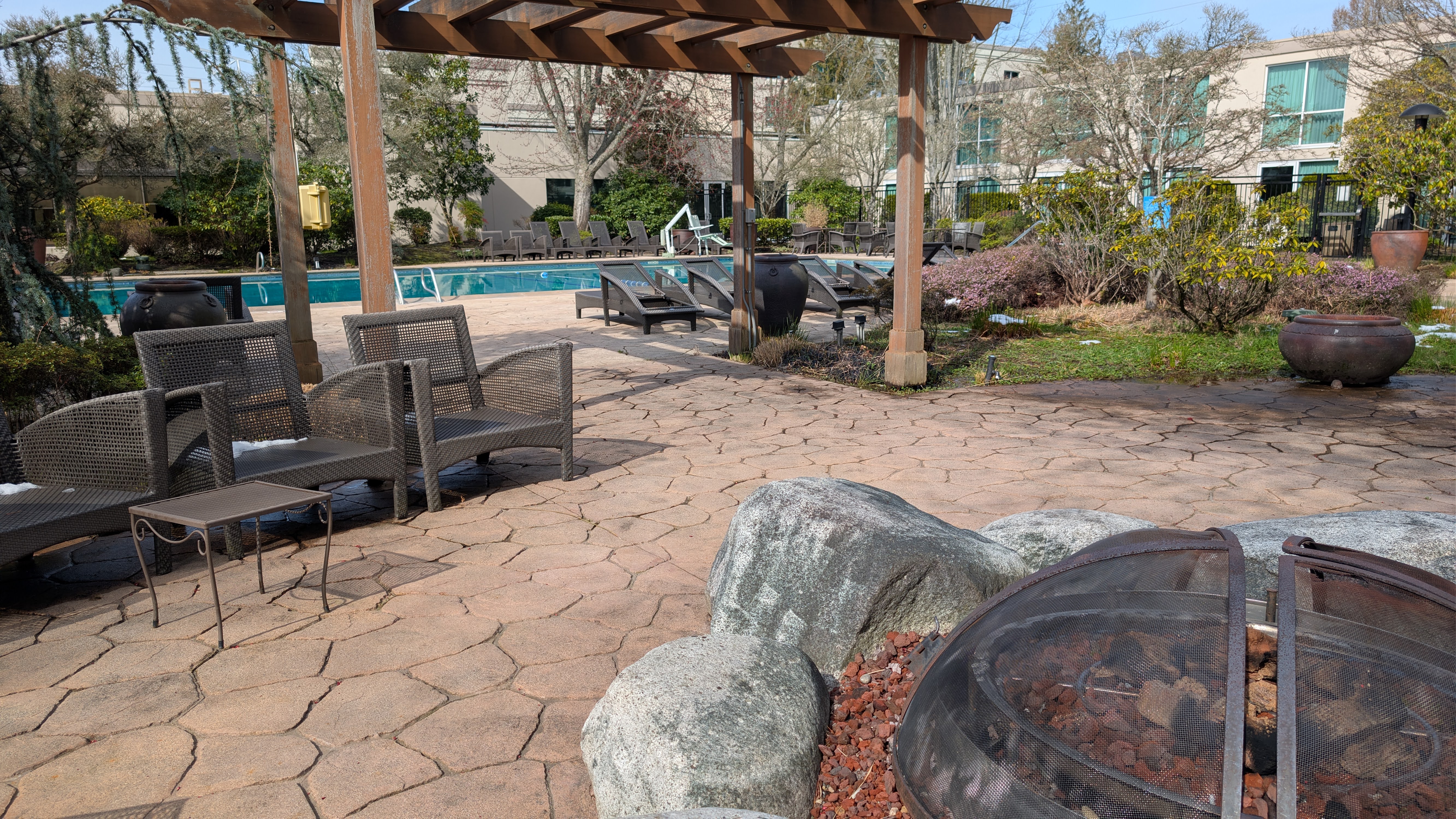 Hilton Seattle Airport & Conference Center courtyard fire pit Hilton Seattle Airport & Conference Center courtyard fire pit