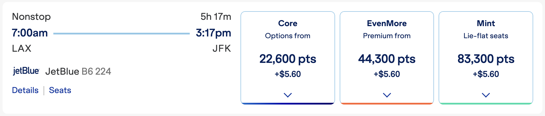 LAX JFK B6 JetBlue Mint