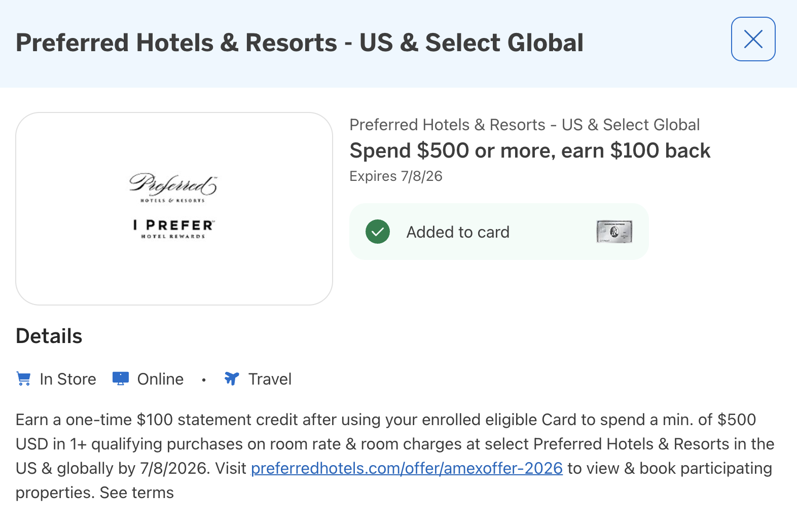 Preferred hotels amex offer Preferred hotels amex offer