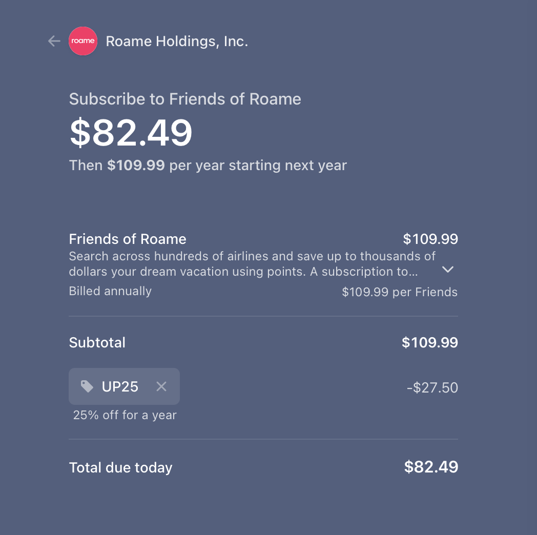 Roame promo code 25%