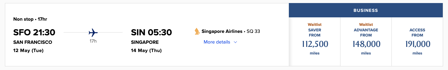 Singapore Airlines award space