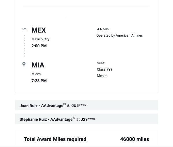 AA 23k miles MEX MIA