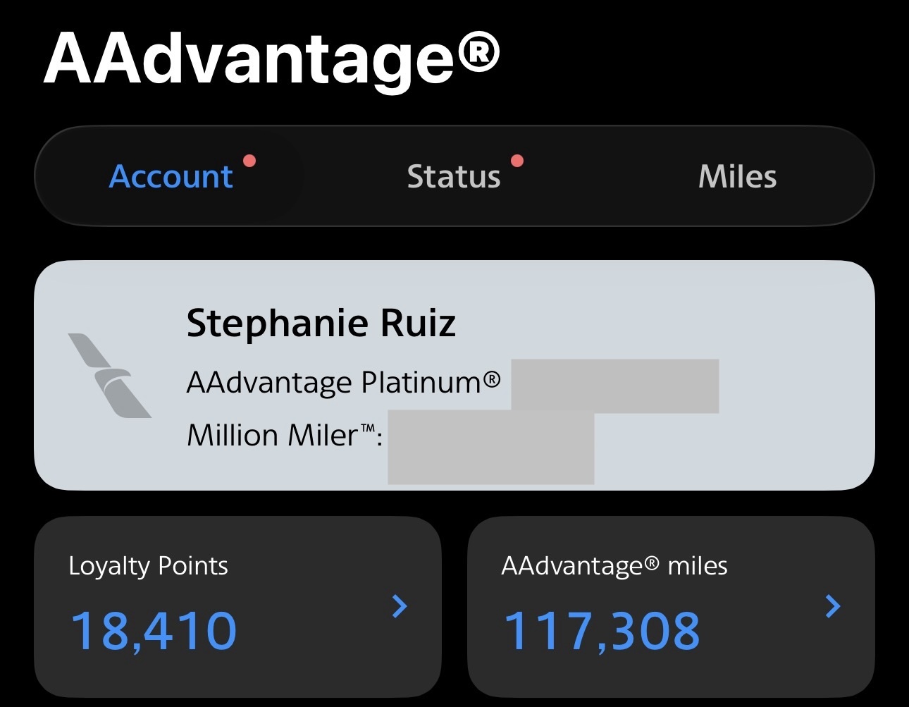 AA Aadvantage Platinum status AA Aadvantage Platinum status