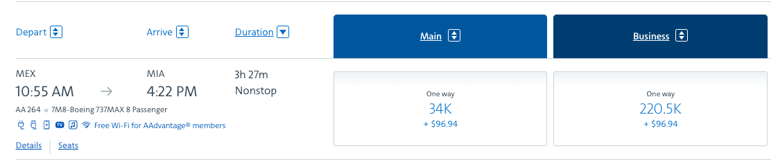 AA MEX MIA Award 34k AA miles