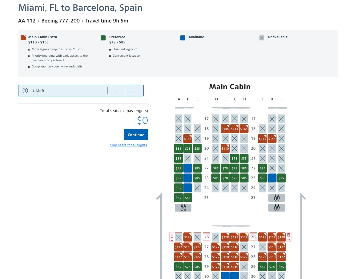 AA Main Cabin Extra Fees MIA BCN AA Main Cabin Extra Fees MIA BCN