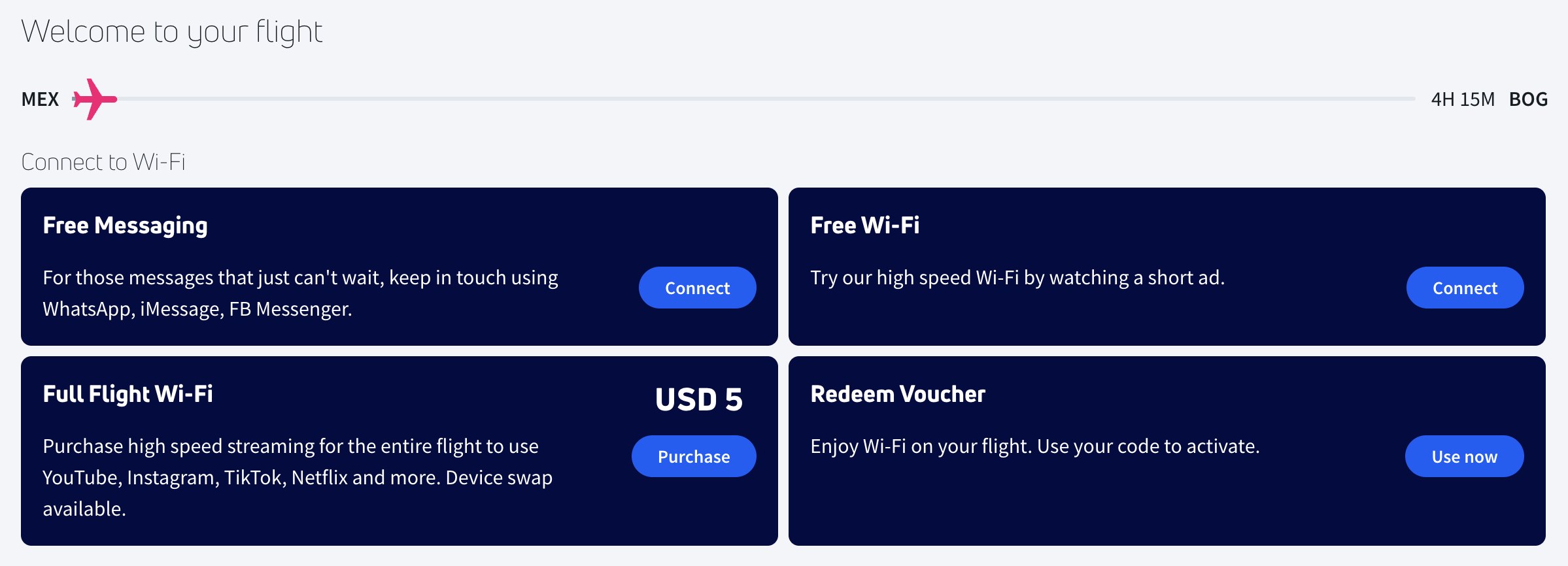 Aeromexico MEX BOG Wi Fi options Aeromexico MEX BOG Wi Fi options