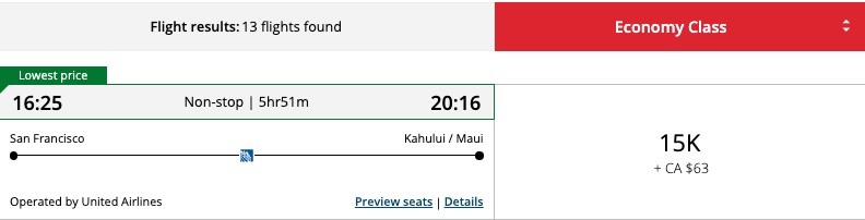 Air Canada Aeroplan Hawaii Price