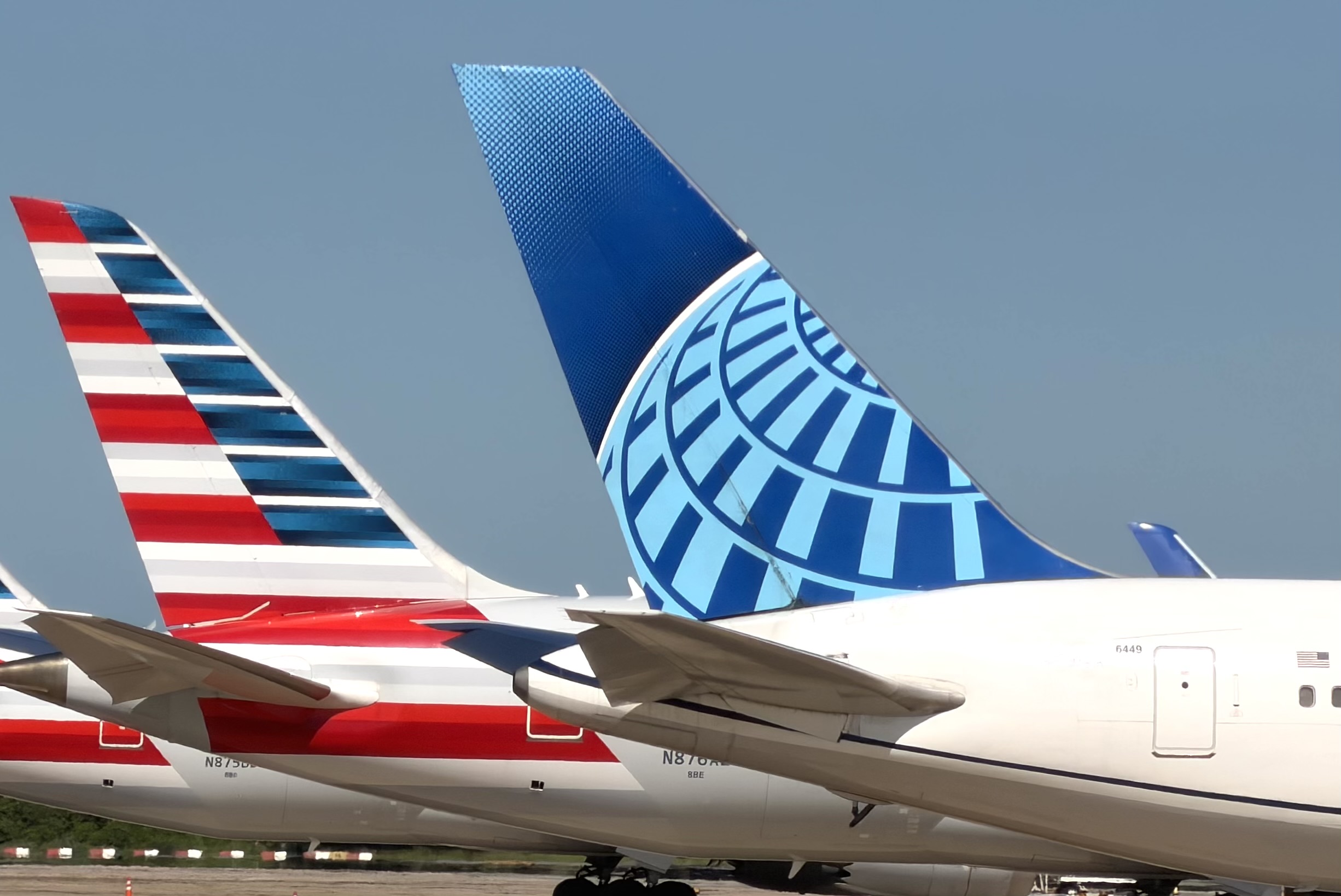 American and United tail fins at Rio de Janeiro GIG Brazil