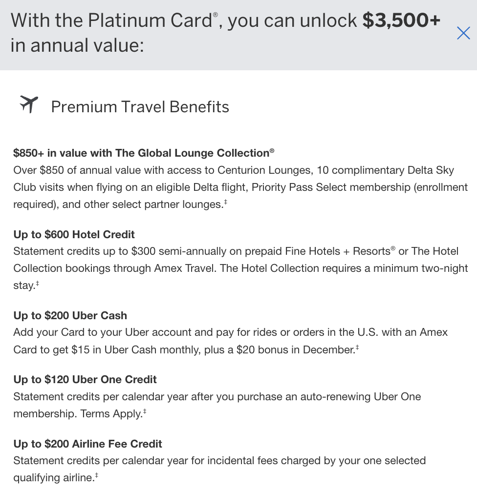 Amex Platinum Annual Benefits