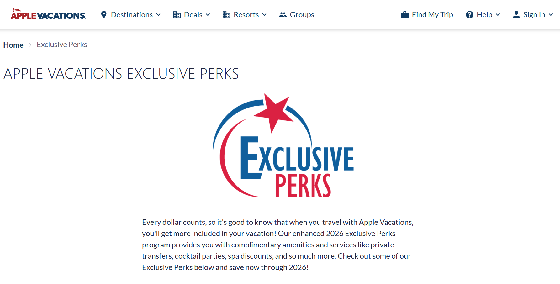 Apple Vacations Exclusive Perks