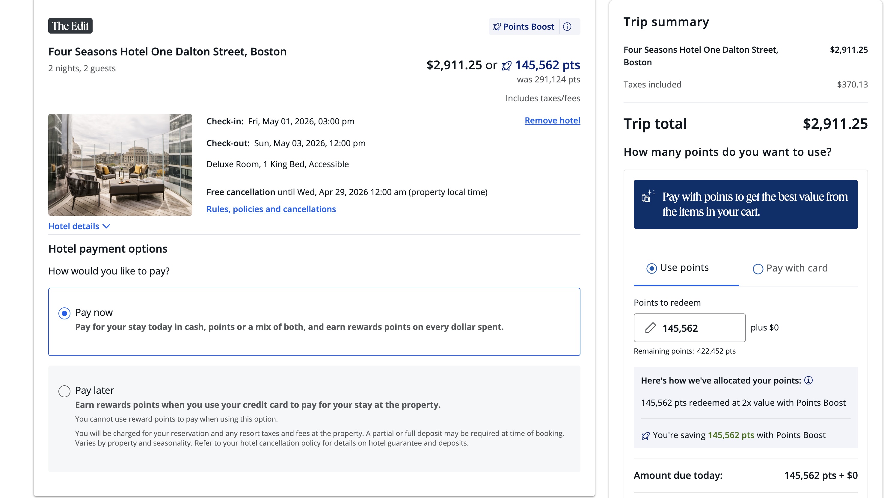 Chase Travel Four Seasons One Dalton Boston booking Chase Travel Four Seasons One Dalton Boston booking