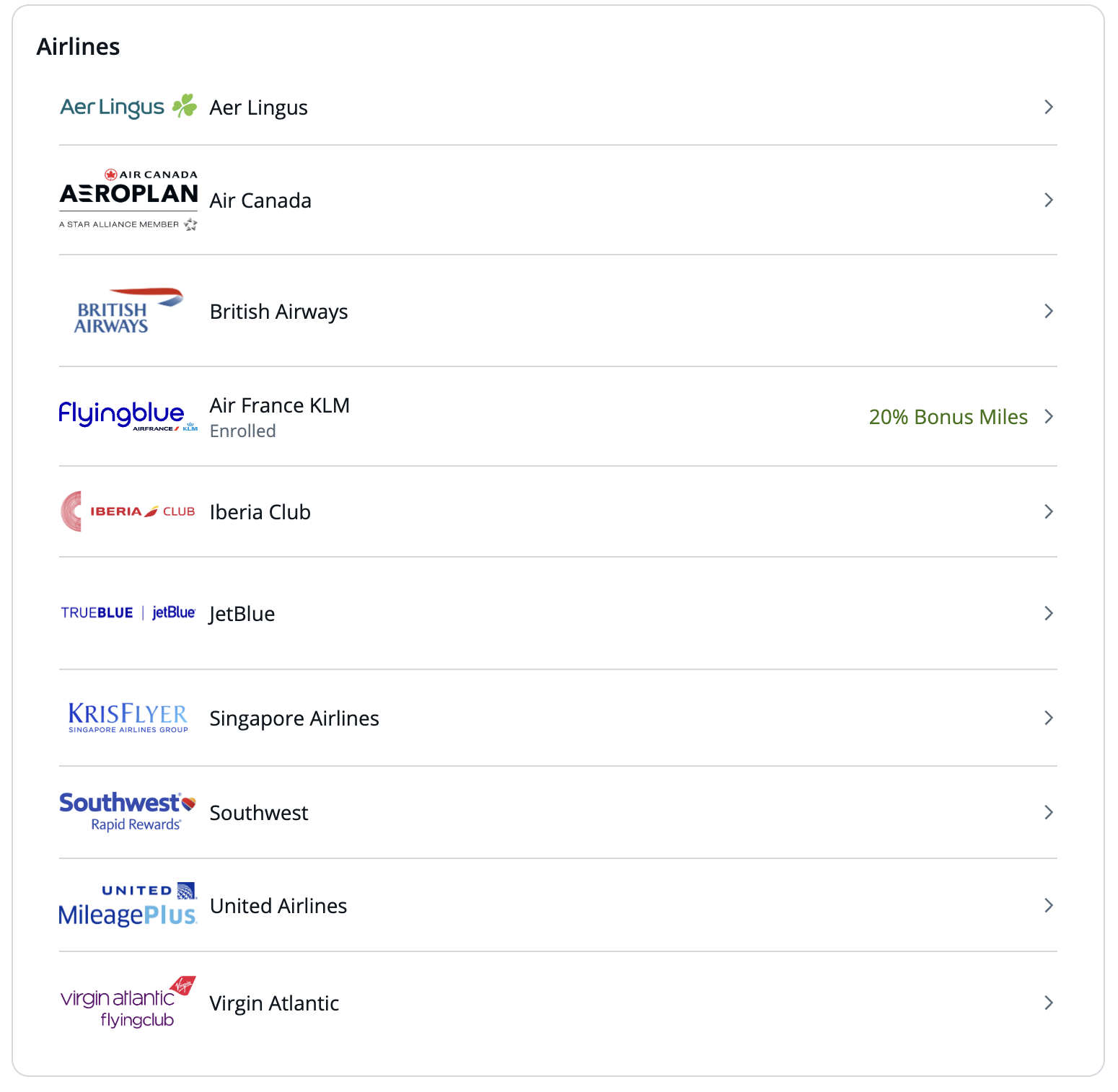 Chase transfer airlines screenshot