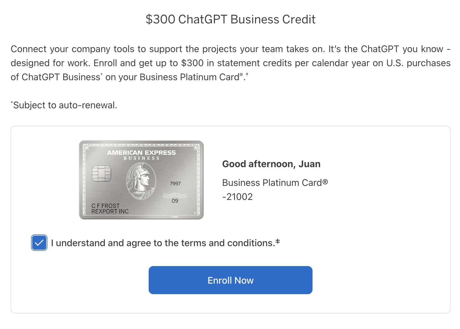 ChatGPT $300 Business Credit Enroll Page ChatGPT $300 Business Credit Enroll Page