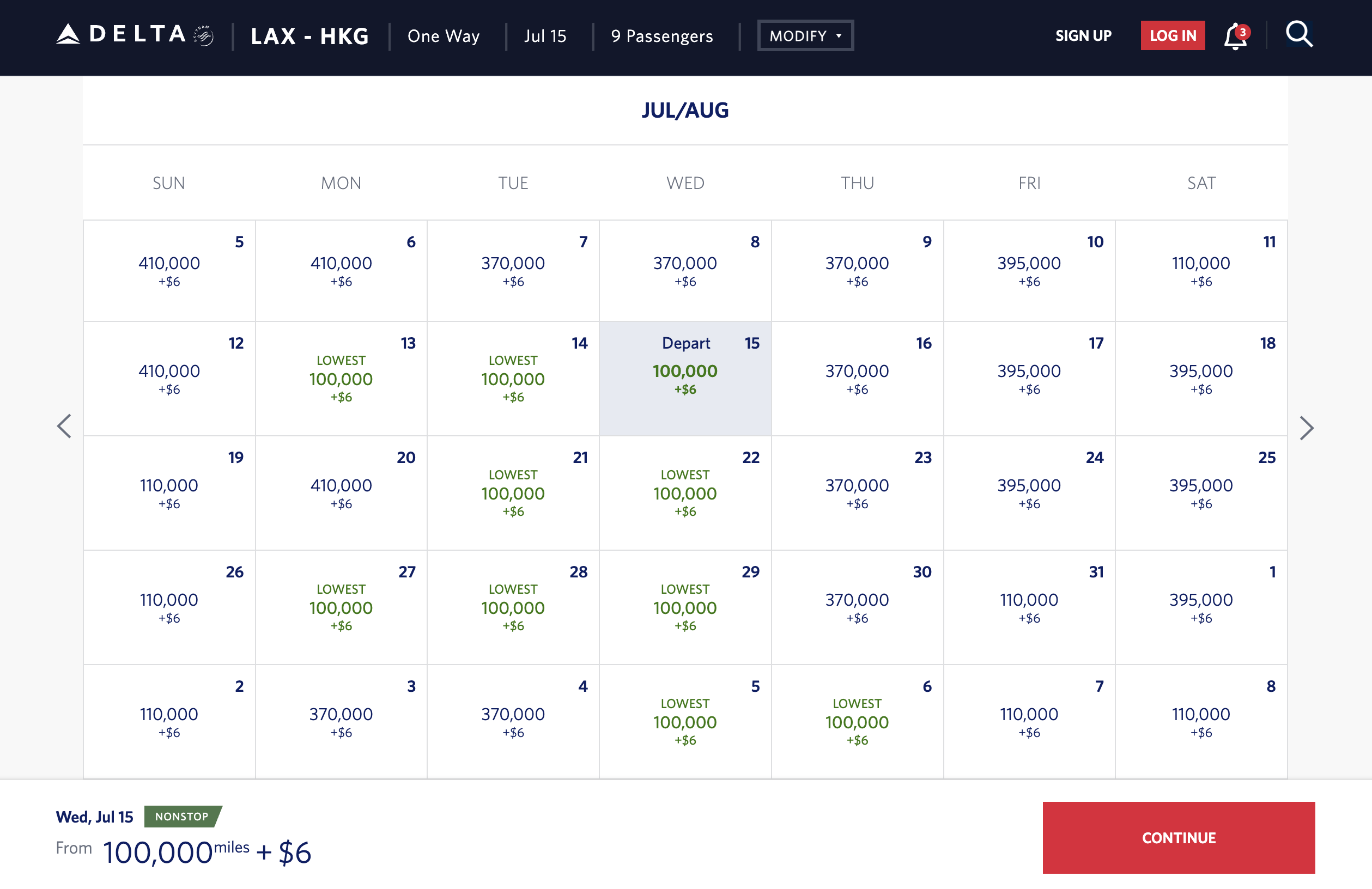Delta award calendar LAX HKG Delta award calendar LAX HKG