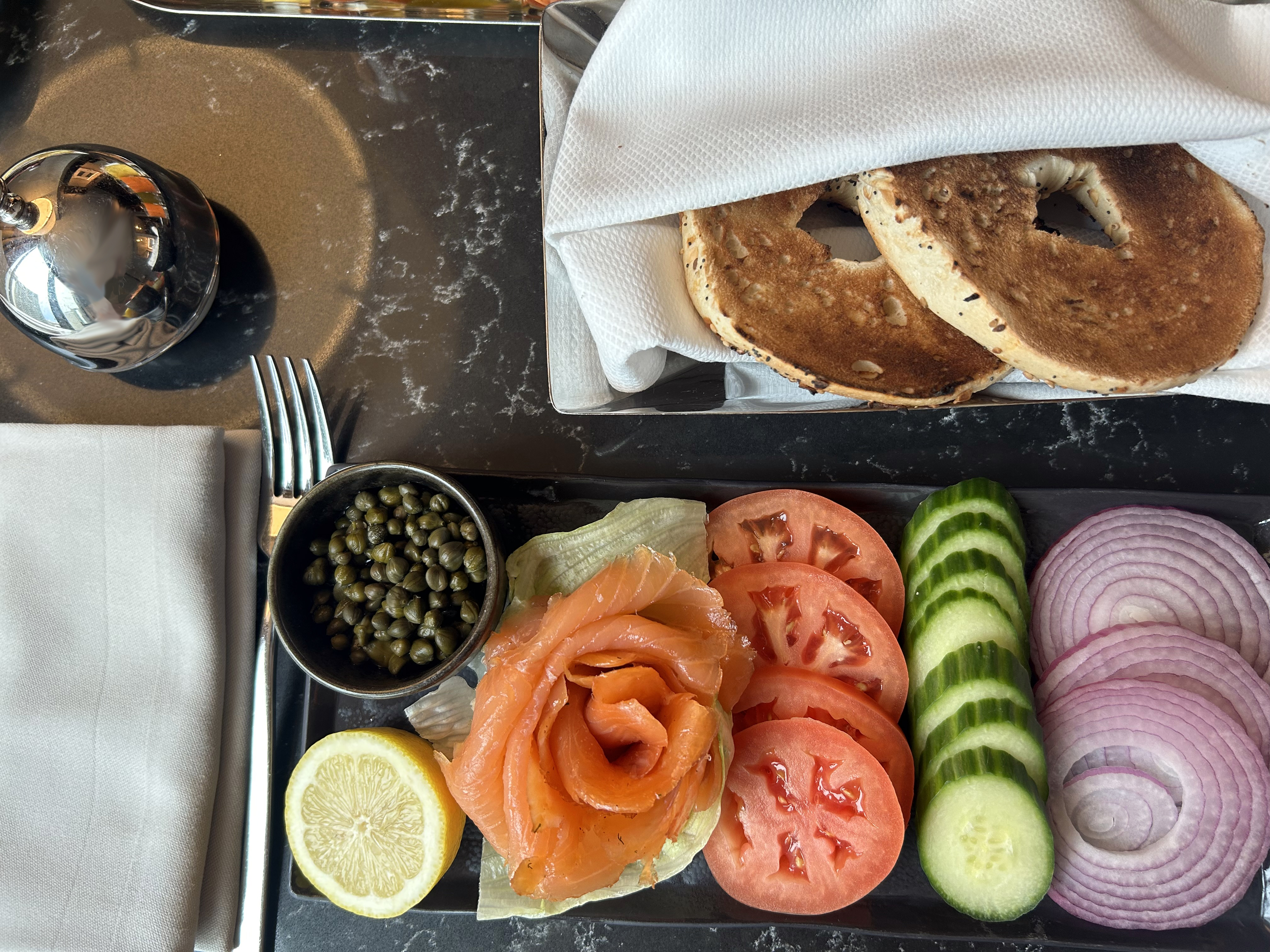Four Seasons One Dalton Boston room service bagel salmon spread