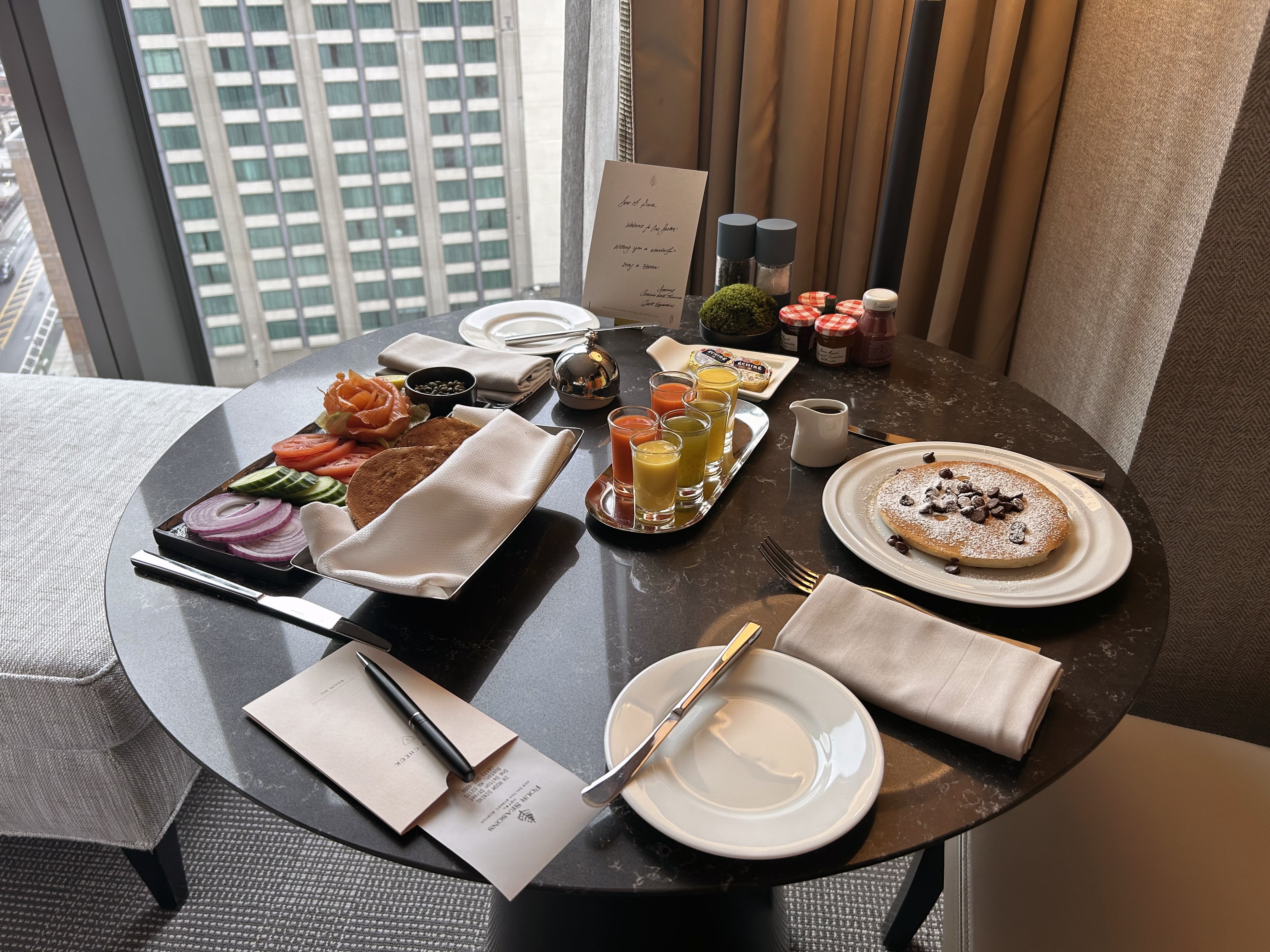 Four Seasons One Dalton Boston room service breakfast