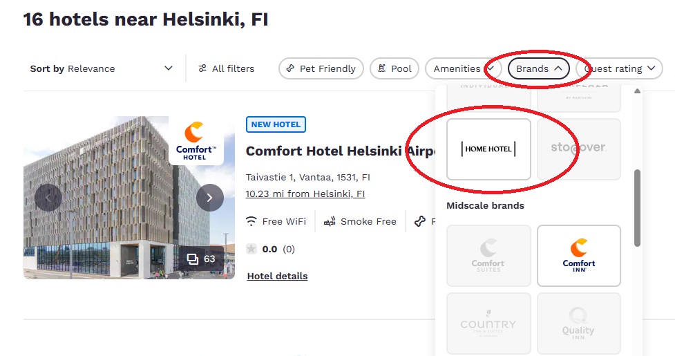 Home Hotel Search With Choice