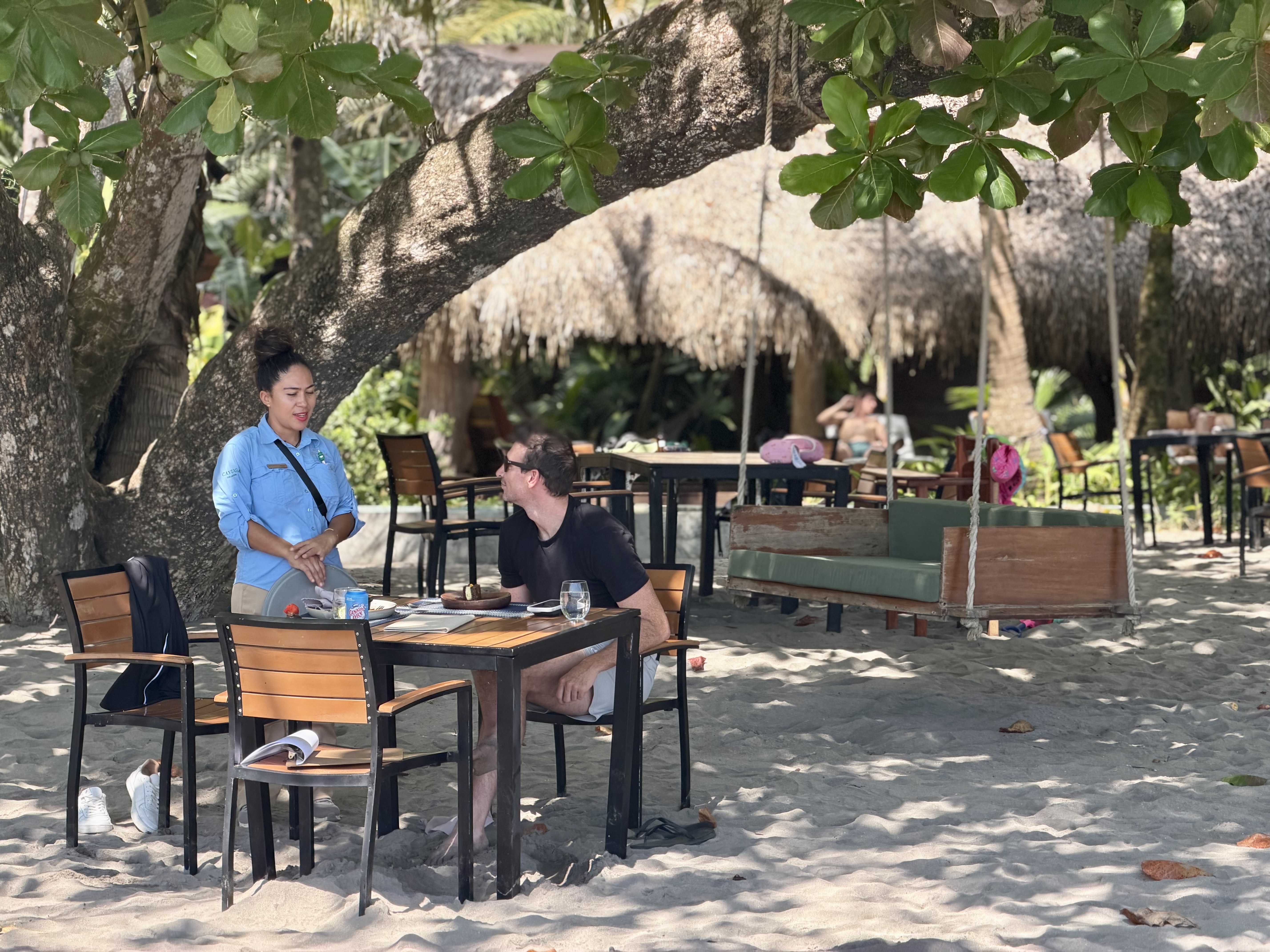 Isla Palenque Panama ordering lunch