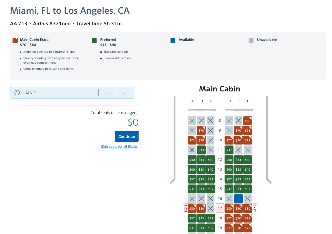 MIA LAX AA Main cabin extra fee MIA LAX AA Main cabin extra fee