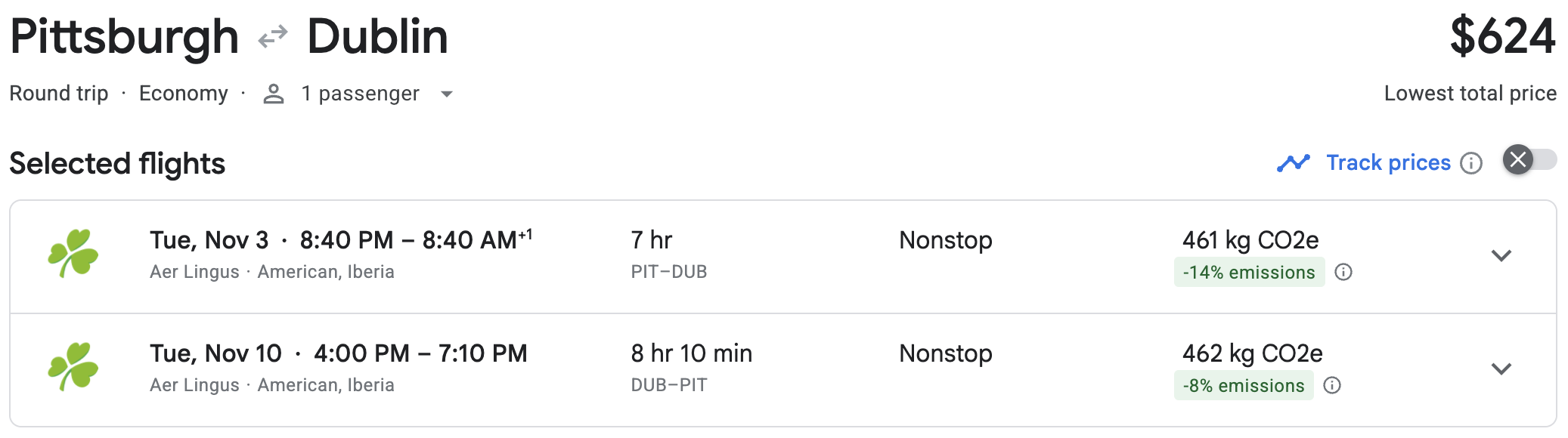 PIT DUB PIT round trip economy price Aer Lingus PIT DUB PIT round trip economy price Aer Lingus