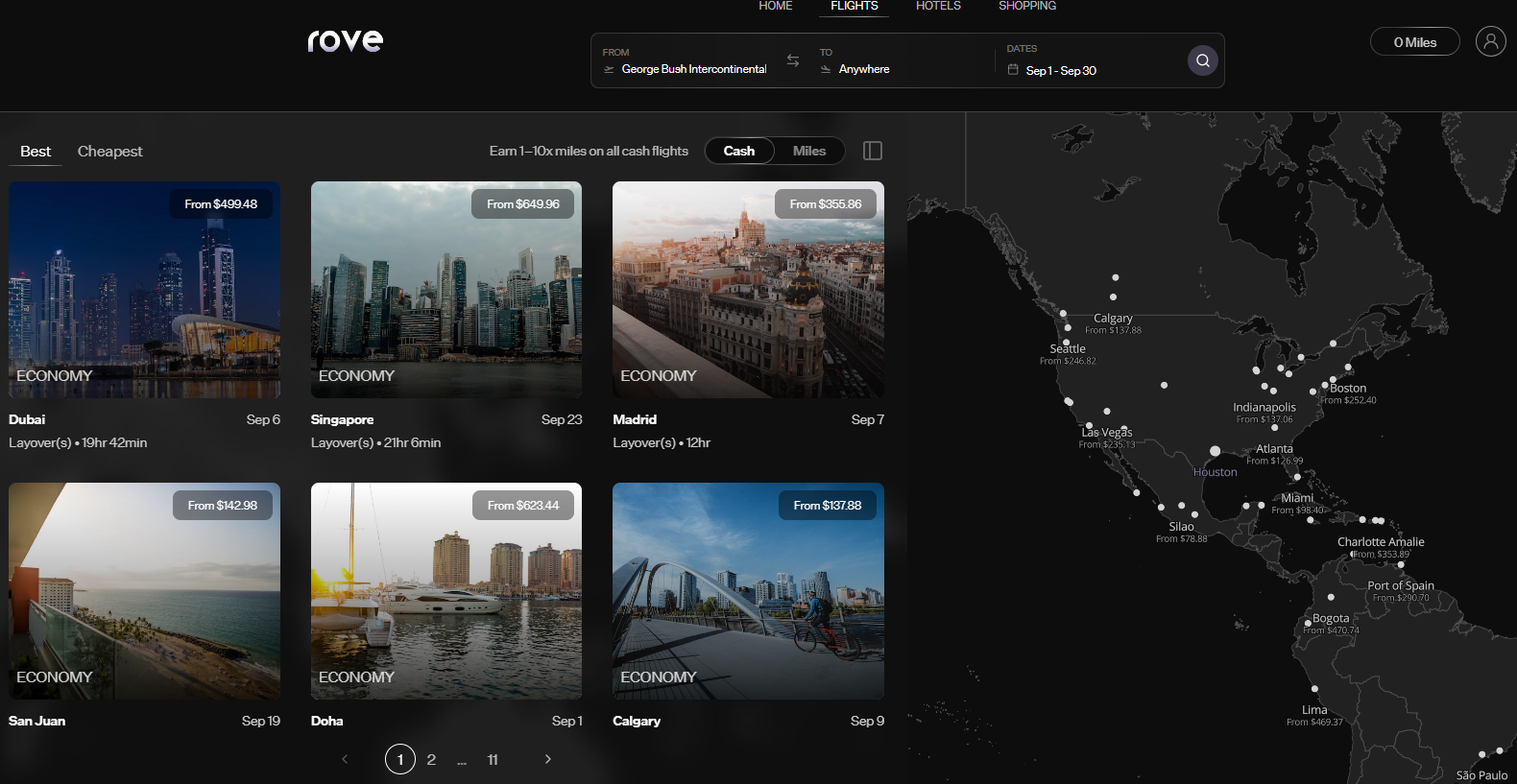 Rove flights explore page