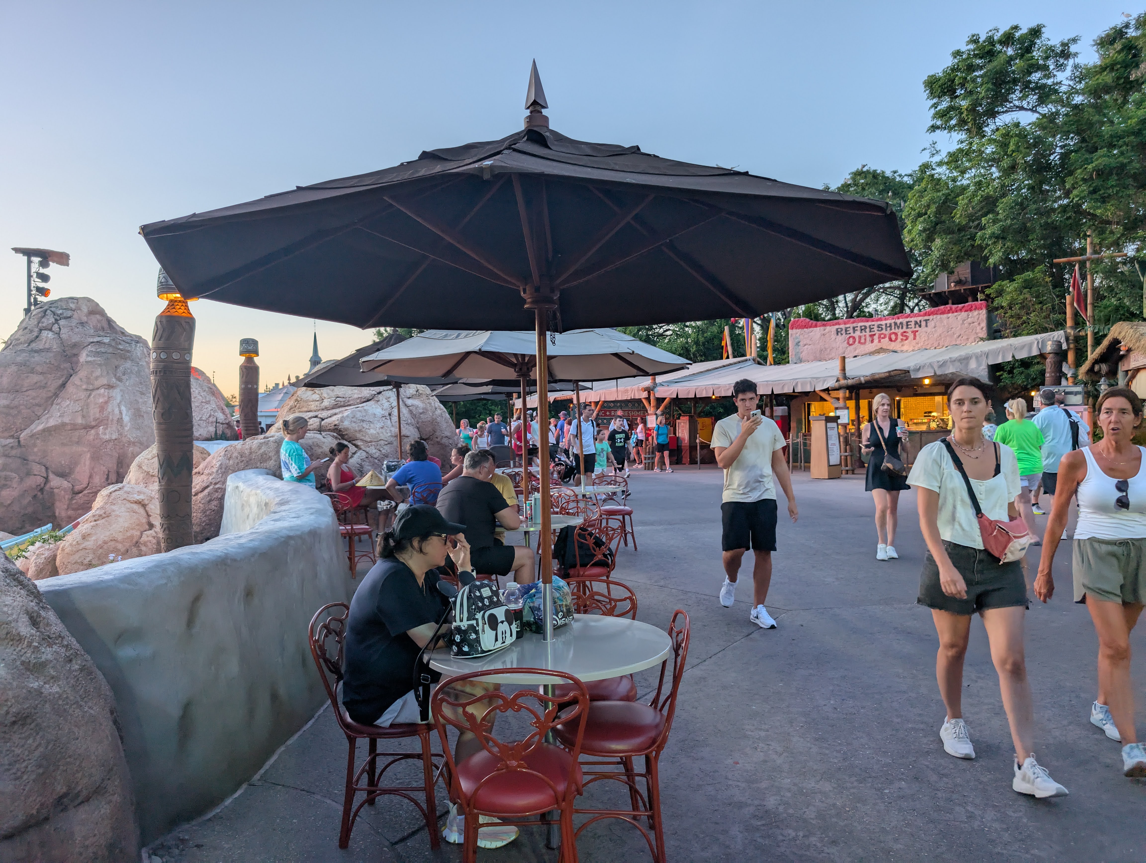 Umbrella seating at EPCOT