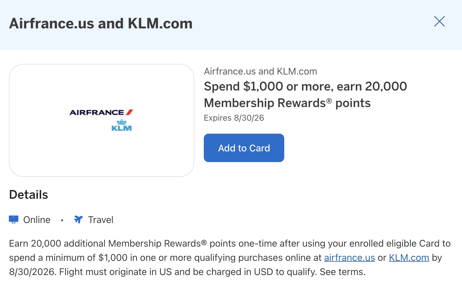 Air France Amex Offer